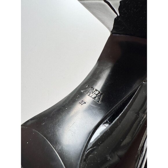 ZARA Black Faux Patent Leather Square Toe Block Heel Mary Jane Pumps, Size 37 - Picture 11 of 12